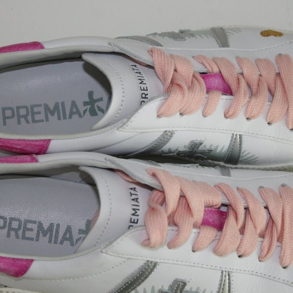 Womens Premiata Light Leather Sneakers White and Pink Shoes 38 EU 8 Worn 2x - Picture 7 of 9